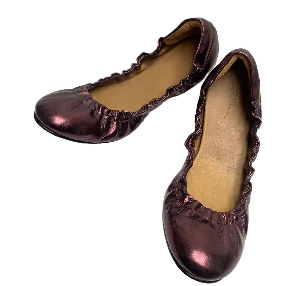LL‎ Bean Plum Metallic Leather Elasticized Ballet Flats